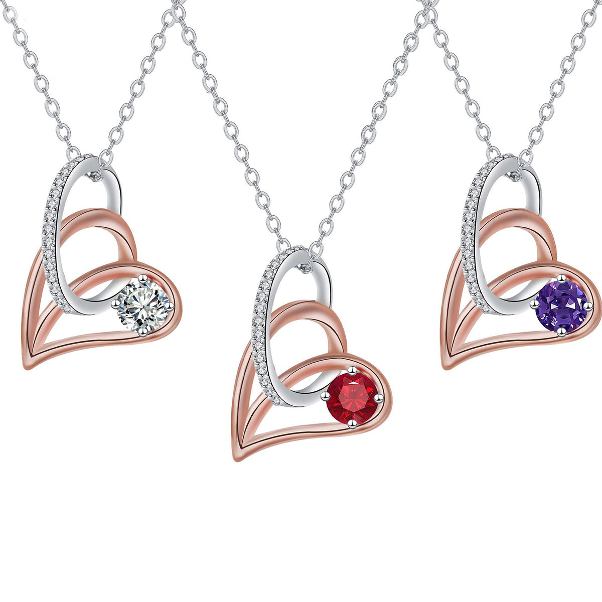 Copper With Silver/Rosegold Plated Heart Pendant Necklace