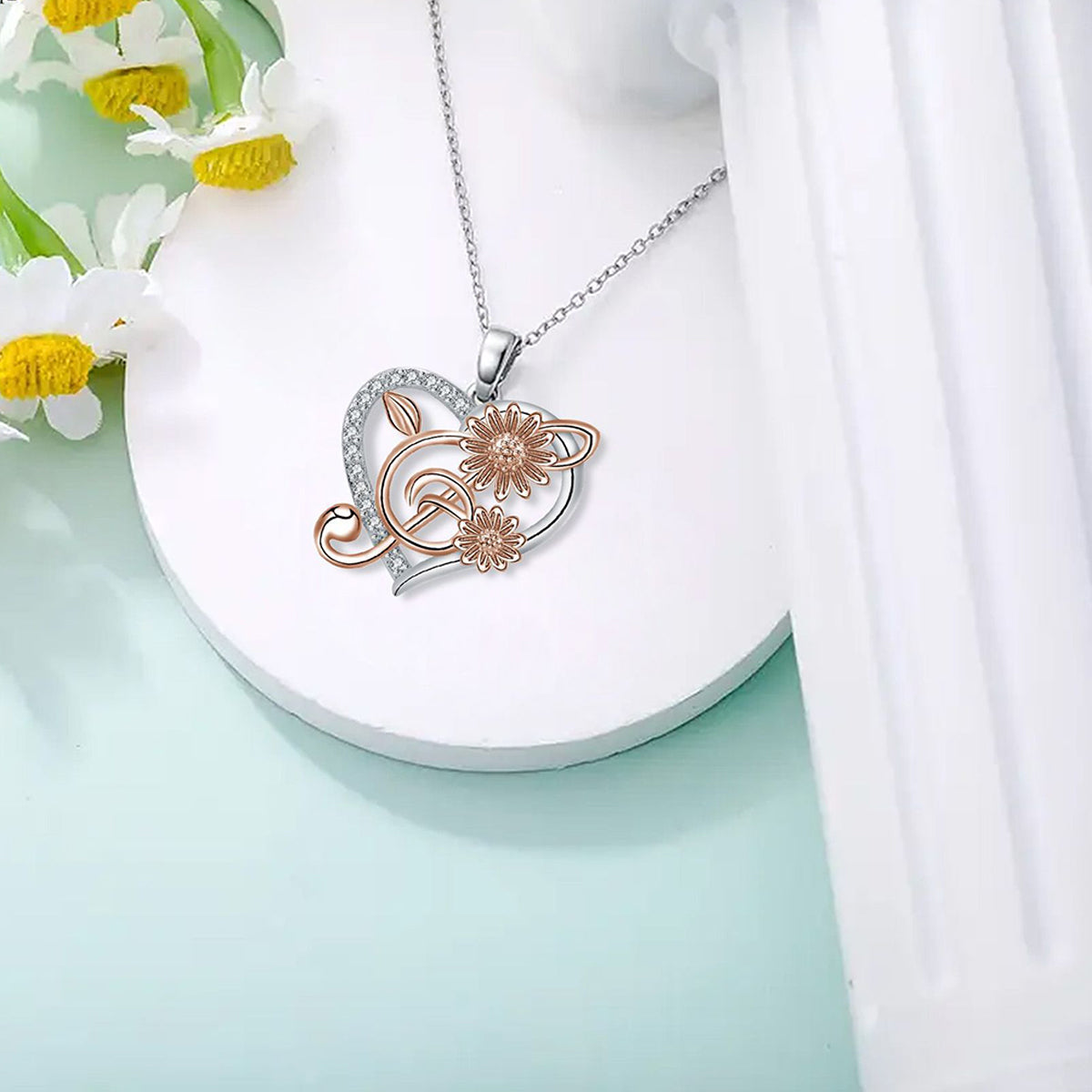Copper With Silver/Rosegold Plated Heart Pendant Necklace