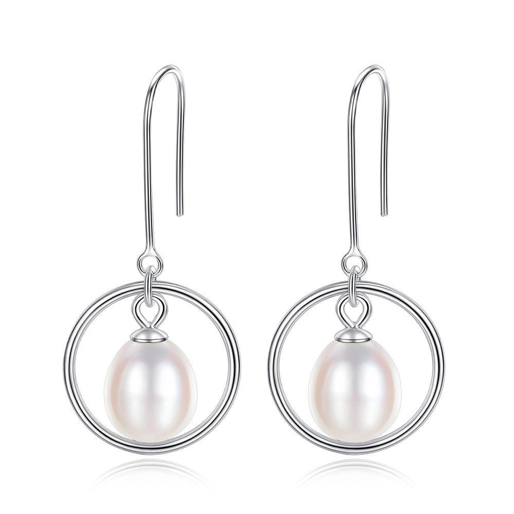 925 Sterling Silver Natural Pearl Drop Earrings Fashion Jewelry Gift for Women Girls