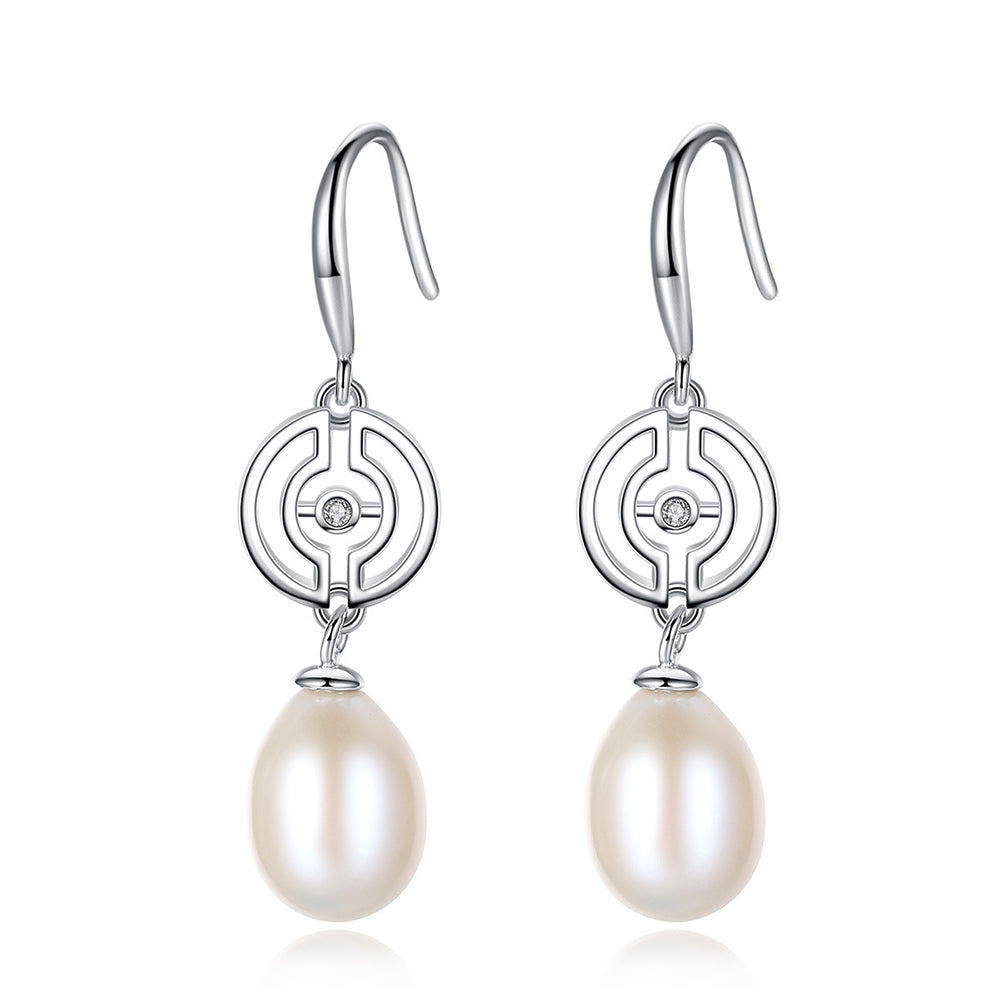 Pendientes de gancho con perla natural de plata de ley 925, joyería de moda, regalo para mujeres y niñas.