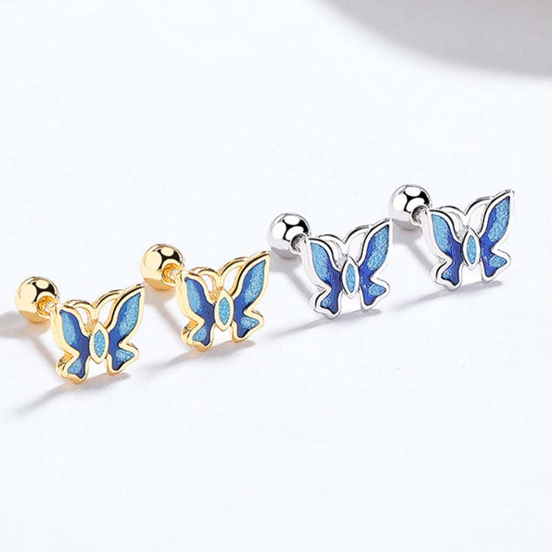 925 Sterling Silver Butterfly Screw Back Stud Earrings