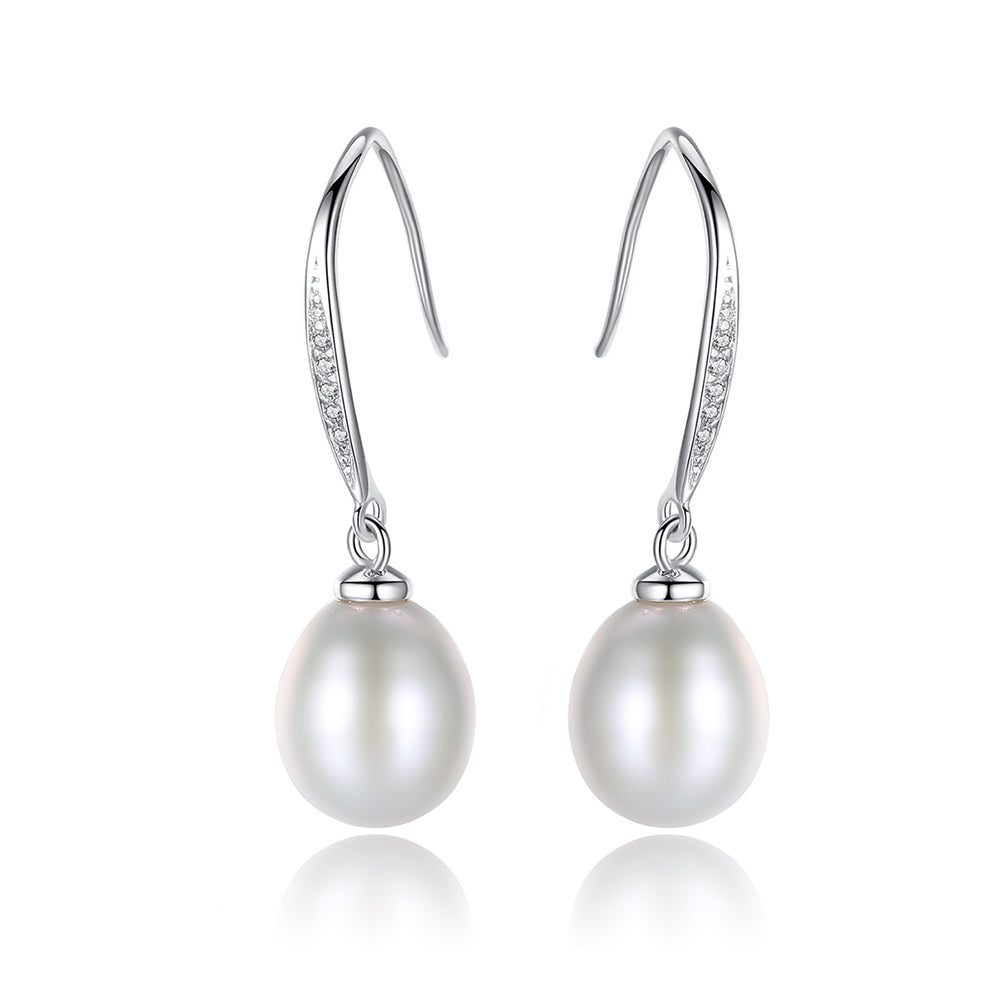 925 Sterling Silver Natural Pearl Drop Earrings Fashion Jewelry Gift for Women Girls