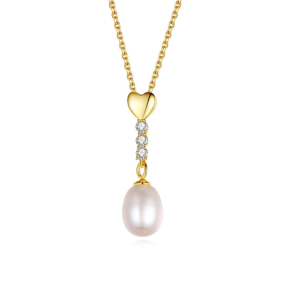 925 Sterling Silver Natural Pearl Drop Necklace Fashion Jewelry Gift for Women Girls