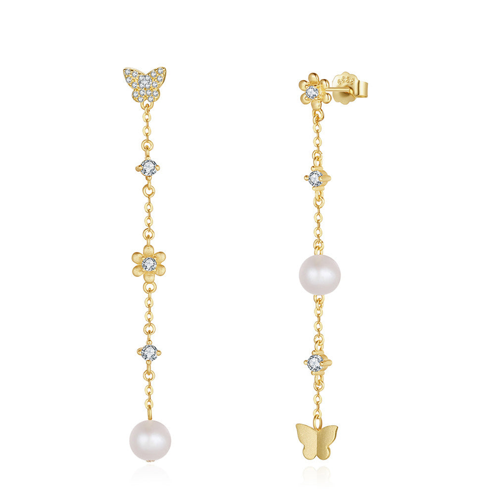 925 Sterling Silver Natural Pearl Earrings Fashion Jewelry Gift for Women Girl