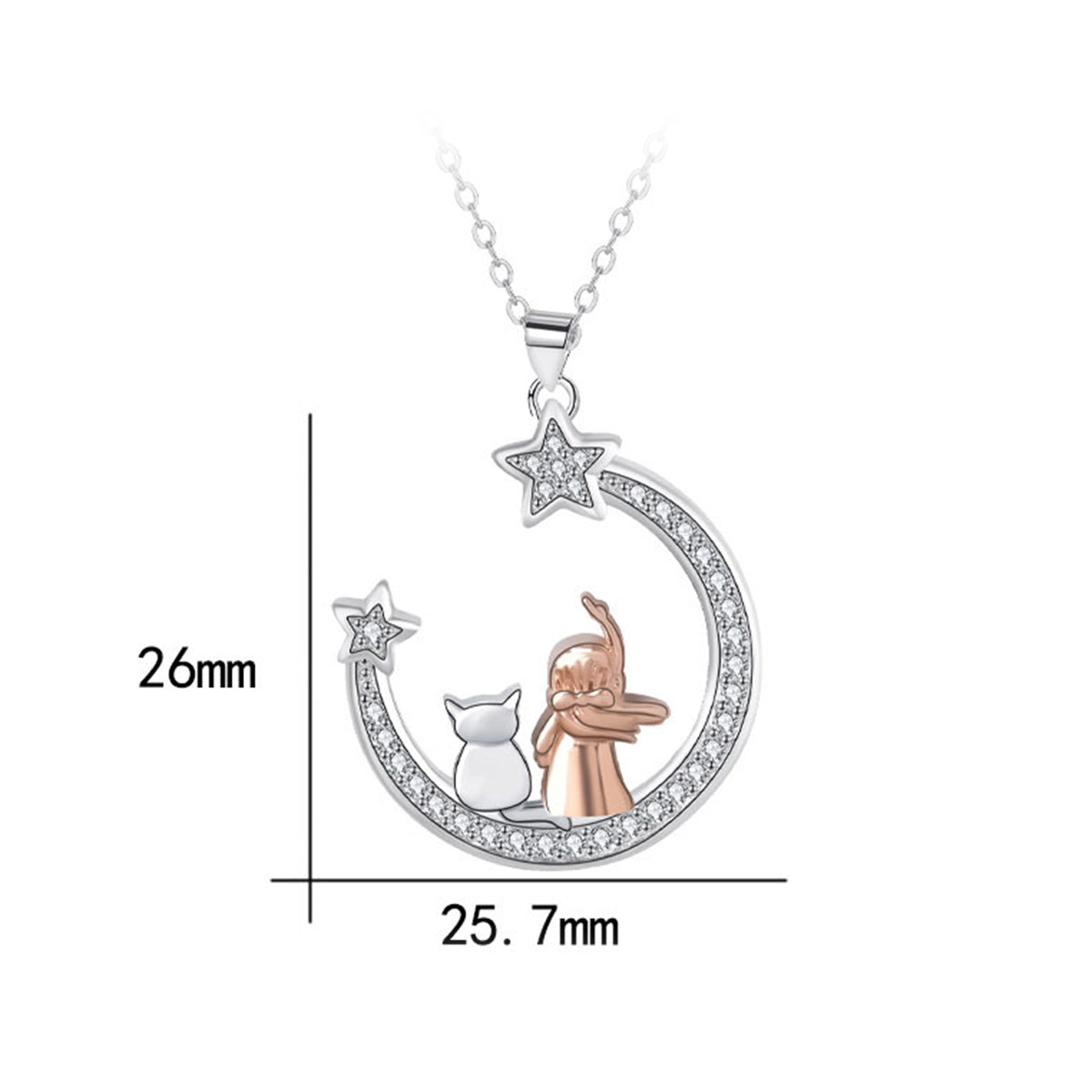 Copper With Silver/Rosegold Plated Cat and Girl Stars Pendant Necklace