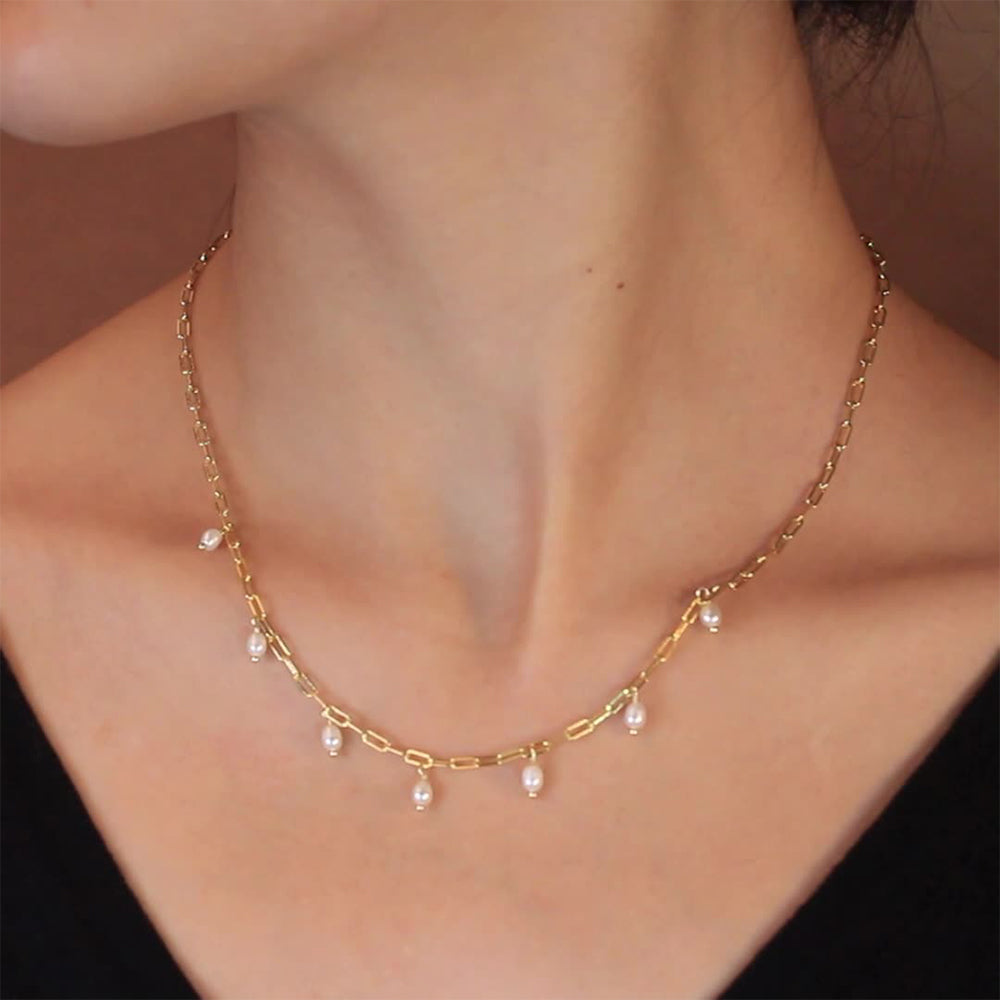 925 Sterling Silver Natural Pearl Necklace Fashion Jewelry Gift for Women Girls