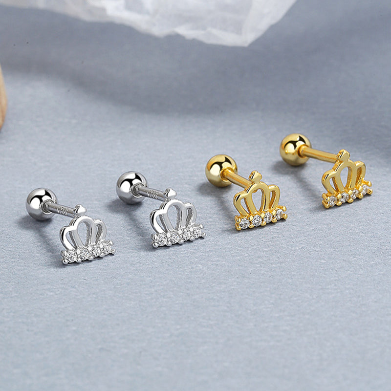 925 Sterling Silver Crown Screwed Earrings