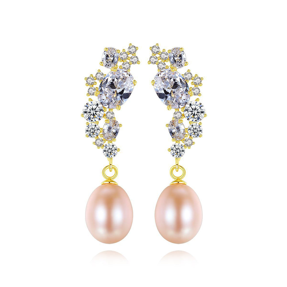 925 Sterling Silver Natural Pearl Drop Earrings Fashion Jewelry Gift for Women Girls