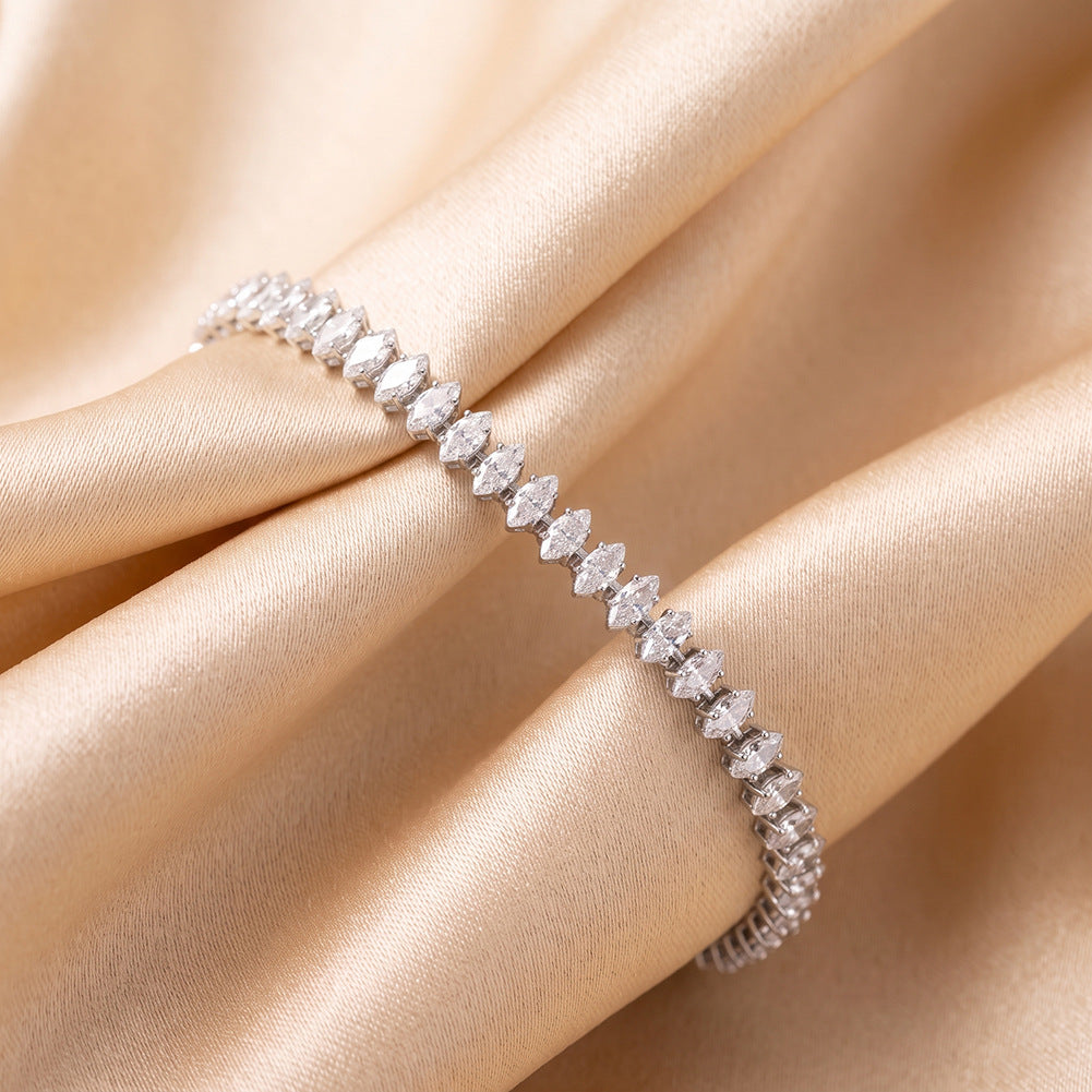 Stainless Steel Round CZ Tennis Bracelet, Sparkling Prong Set Round Cubic Zirconia Adjustable Bracelet