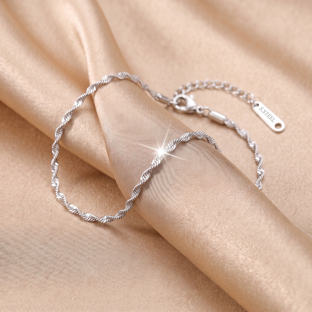 Stainless Steel Twisted Rope Chain Bracelet, Simple Shiny Adjustable Twist Chain Bracelet