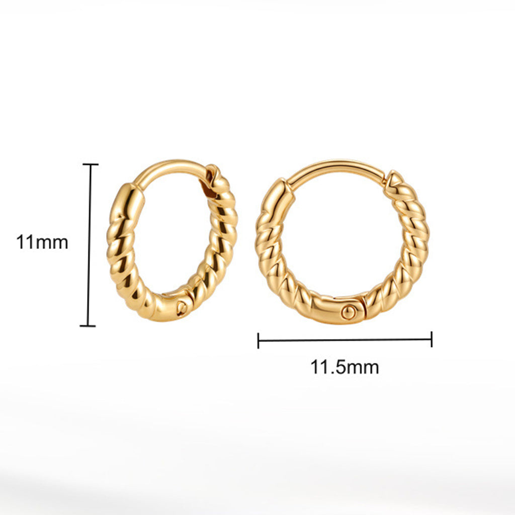 316 Stainless Steel Twisted Rope Texture Huggie Hoop Earrings, Thick Round Twisted Design, Polished Shiny Silver Surface, Snap Hinged Closure, Dainty Stackable Minimalist Hoop Earrings