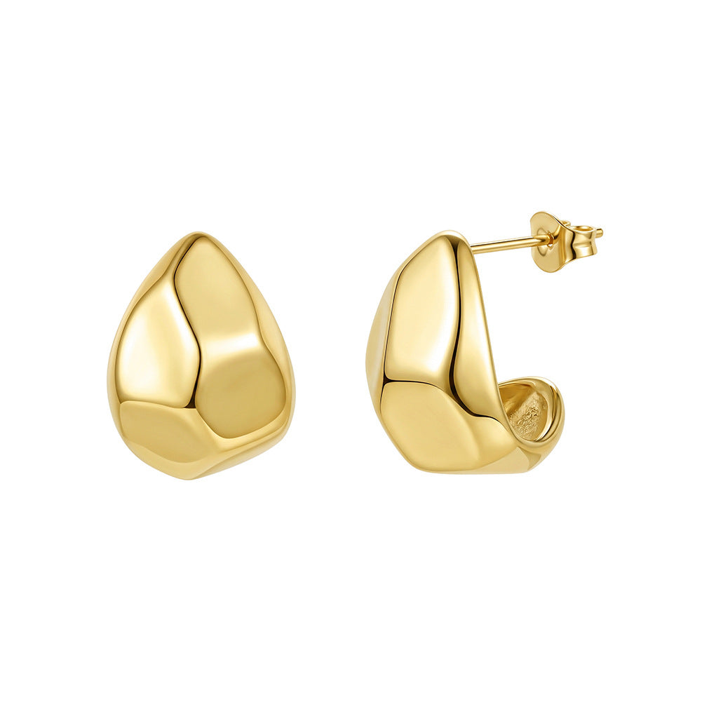 Stainless Steel Irregular Teardrop Chunky Huggie Stud Earrings