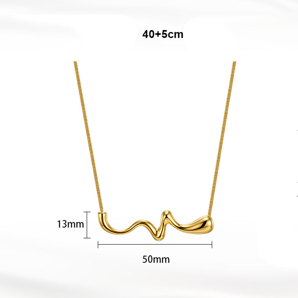 Stainless Steel Wavy Curve Pendant Necklace, Smooth Polished Abstract Wave Shape Bar, Sleek Thin Snake Chain Minimalist Necklace