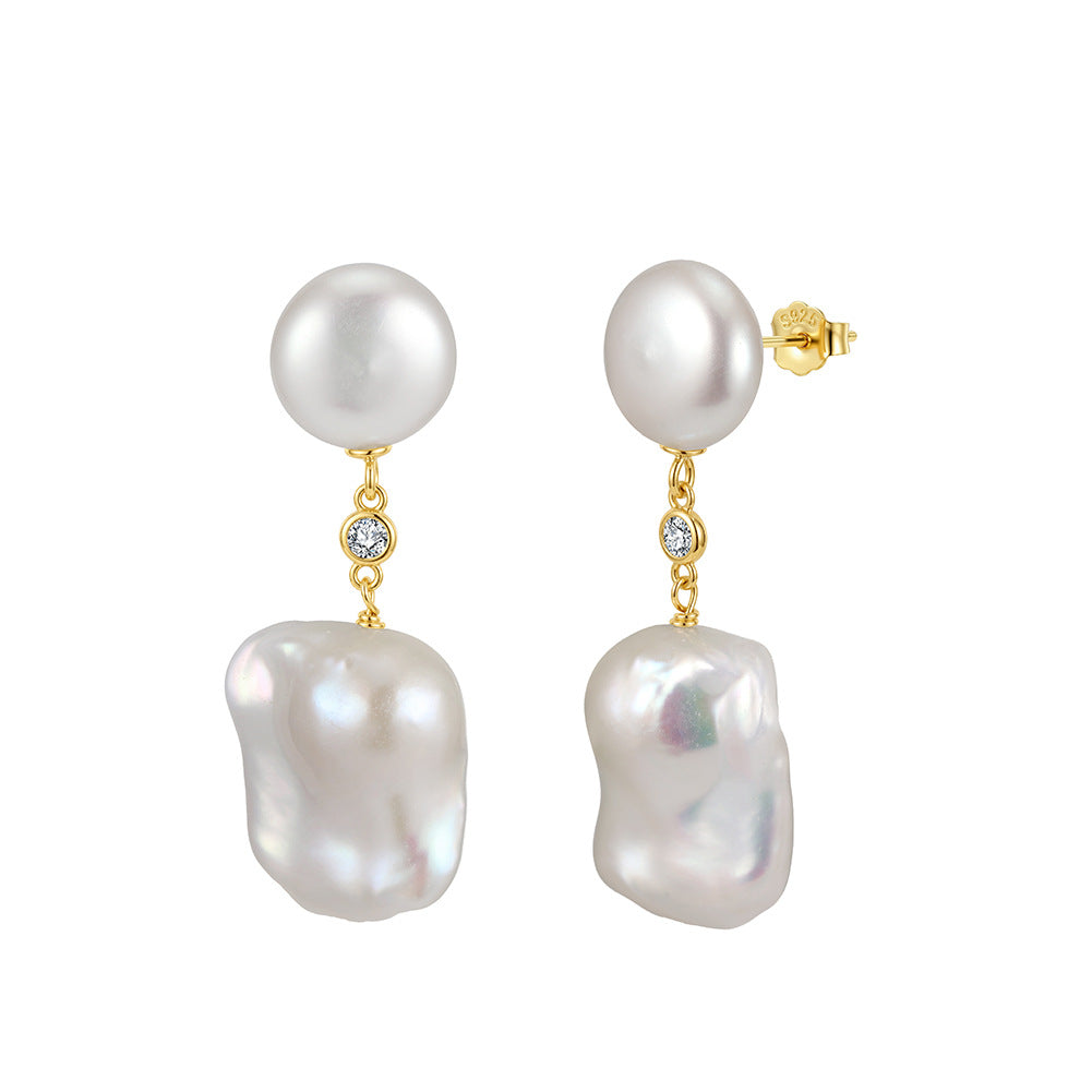 Pendientes de aro con perla natural en plata de ley 925, joyería de moda, regalo para mujeres y niñas.