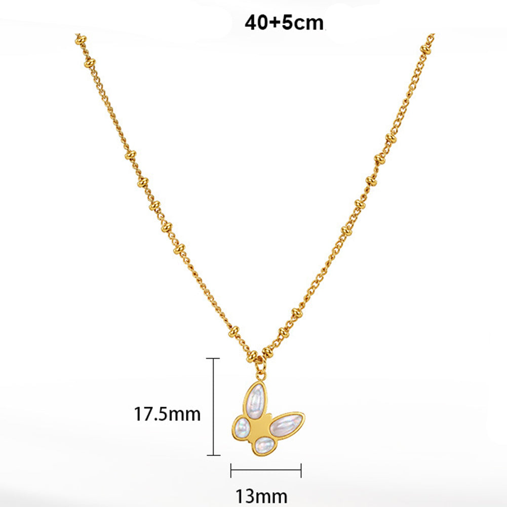 Stainless Steel Butterfly Mother of Pearl Necklace, Butterfly Pendant with Lustrous Iridescent Mother of Pearl Inlaid on Wings