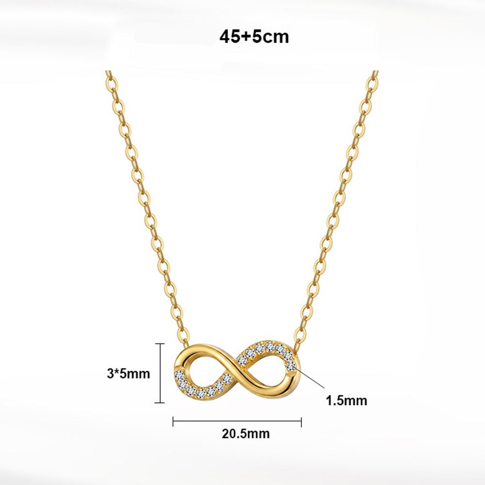 316 Stainless Steel Paved Micro CZ Infinity Symbol Necklace, Fully Encrusted Sparkling Cubic Zirconia, Polished Delicate Cable Chain