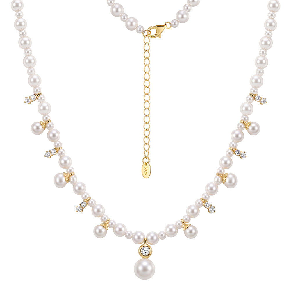 S925 Sterling Silver Graduated Grey Pearl Choker Necklace, Multi-Size Round Grey Pearls with Subtle Shimmer Accented with Tiny Sparkling Zircon