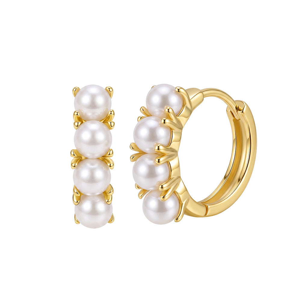 Pendientes de aro con perla natural en plata de ley 925, joyería de moda, regalo para mujeres y niñas.