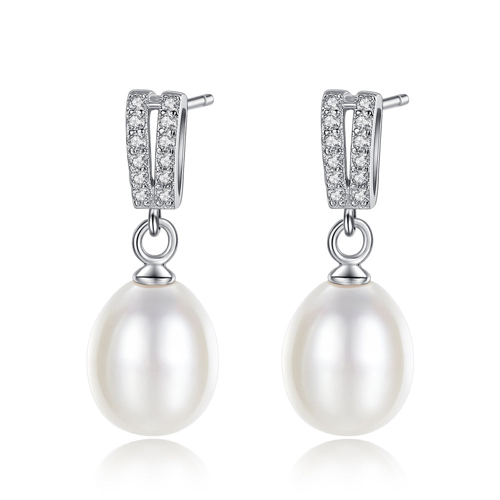 925 Sterling Silver Natural Pearl Drop Earrings Fashion Jewelry Gift for Women Girls