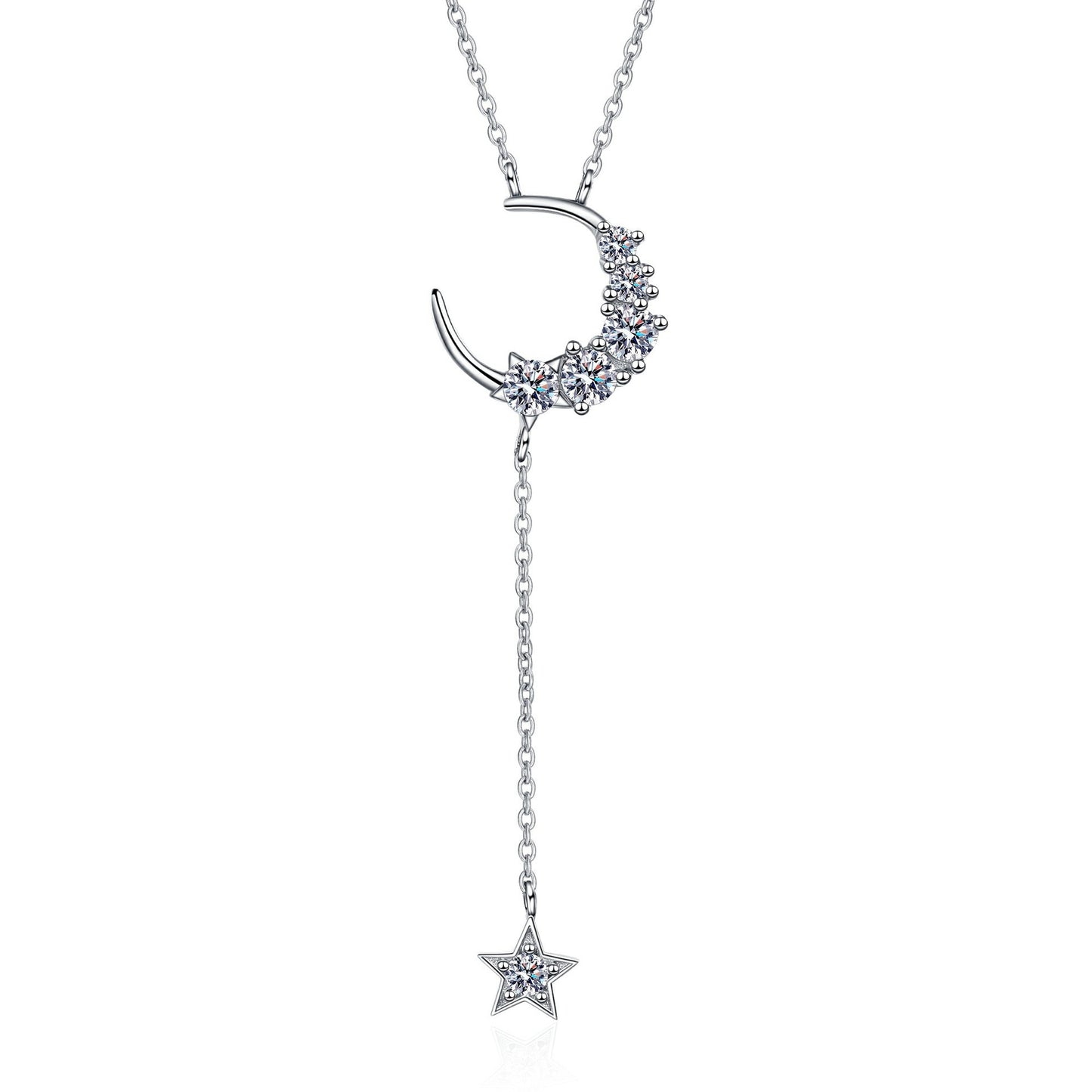 925 Sterling Silber Moissanit Mond Stern Halskette