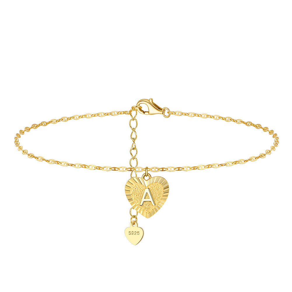 925 Sterling Silver Heart A-Z Alphabet Fashion Anklet