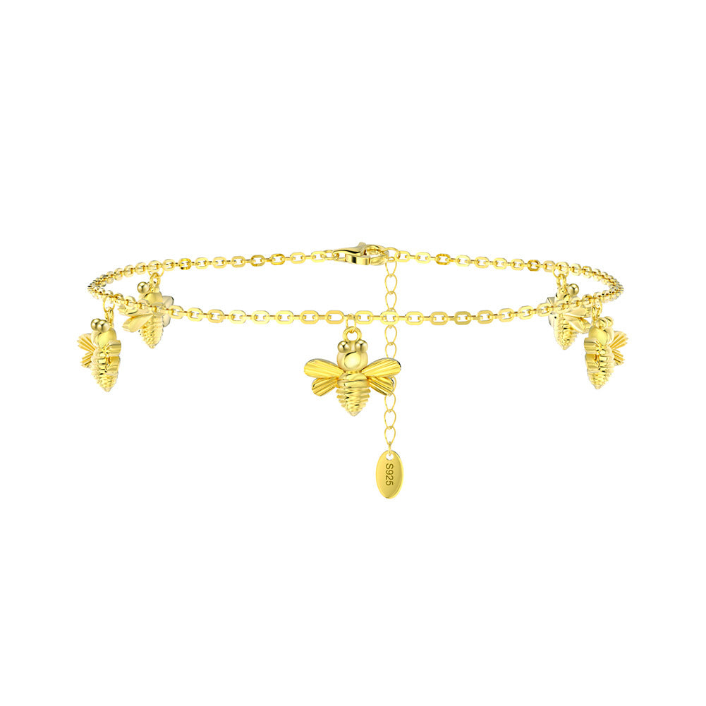 Tobillera de moda de doble capa con diseño de mariposa en plata de ley 925