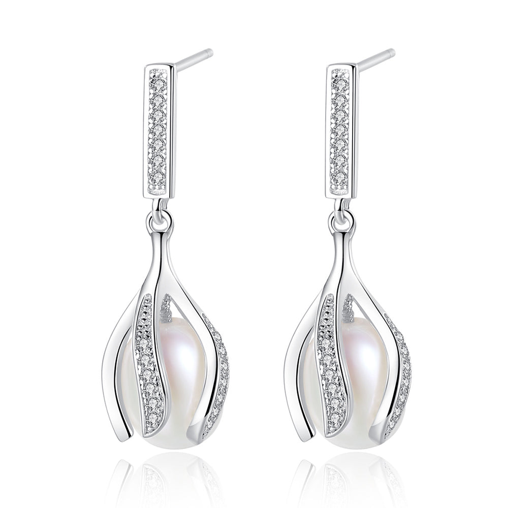 925 Sterling Silver Natural Pearl Drop Earrings Fashion Jewelry Gift for Women Girls