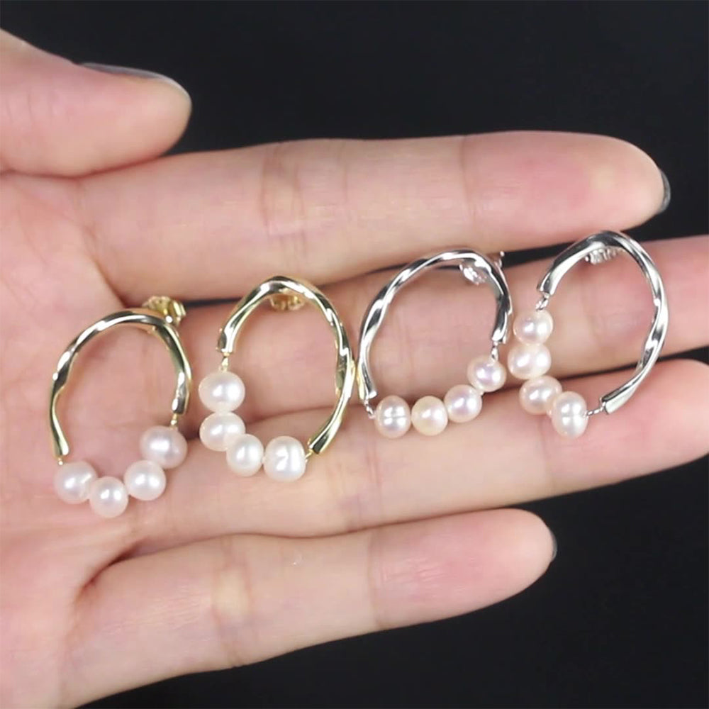 925 Sterling Silver Natural Pearl Earrings Fashion Jewelry Gift for Women Girl