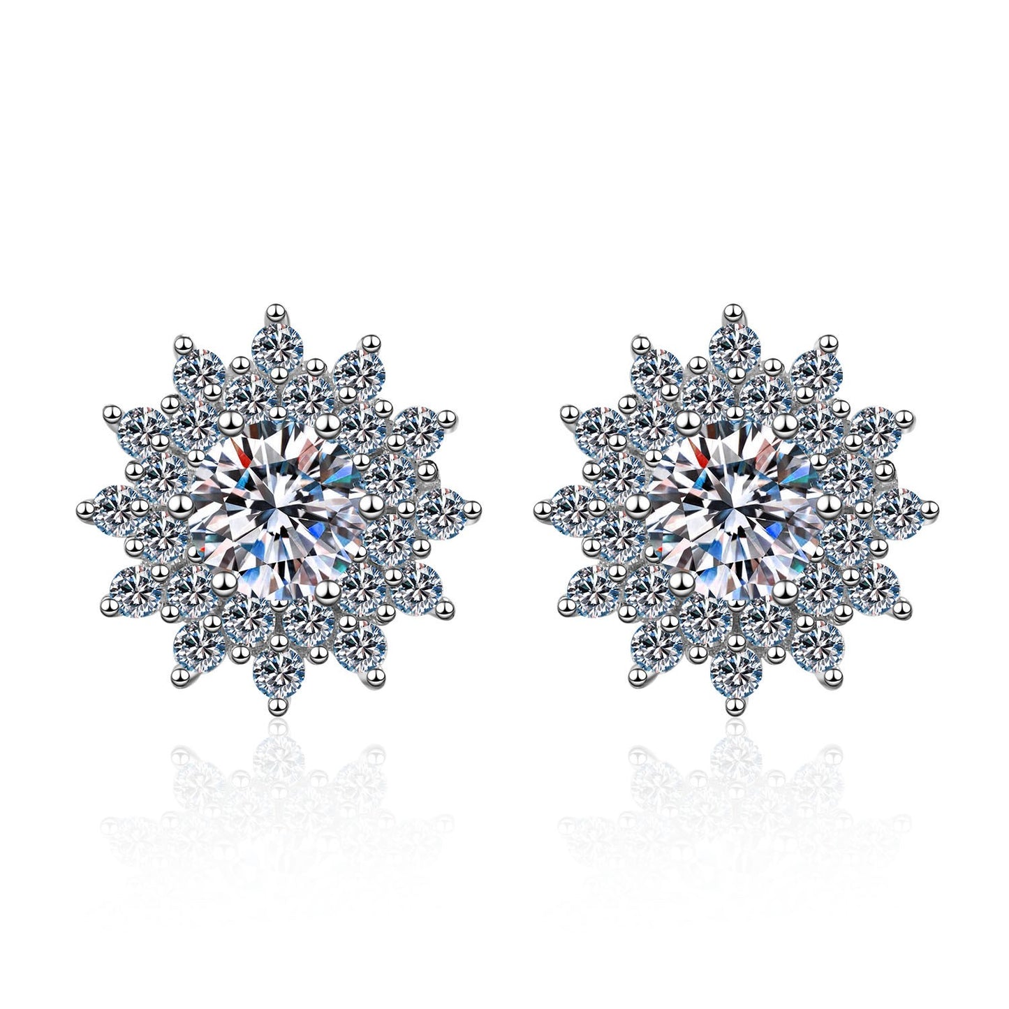 925 Sterling Silver Moissanite Double Halo Flower Stud Earrings