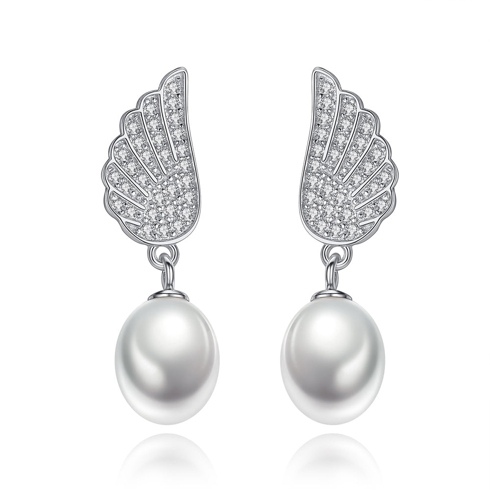 925 Sterling Silver Natural Pearl Long Drop Earrings Fashion Jewelry Gift for Women Girls