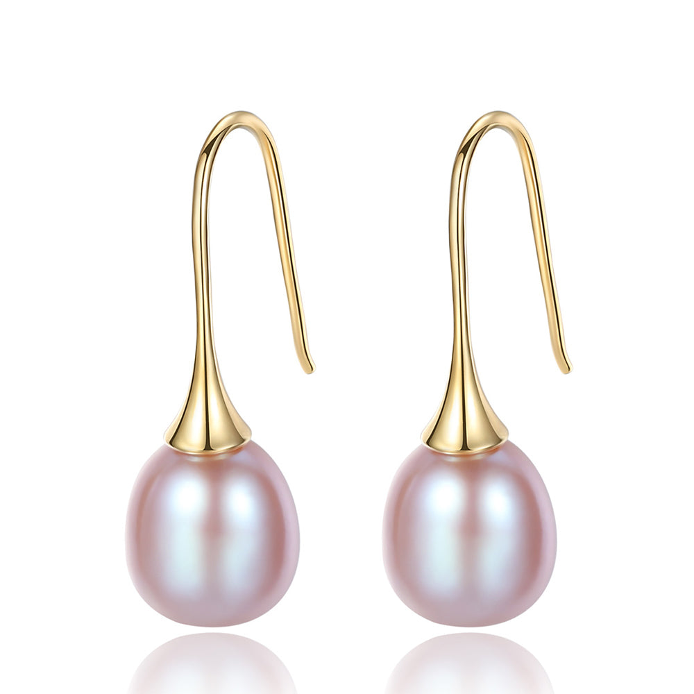 925 Sterling Silver Natural Pearl Drop Hook Earrings Fashion Jewelry Gift for Women Girls
