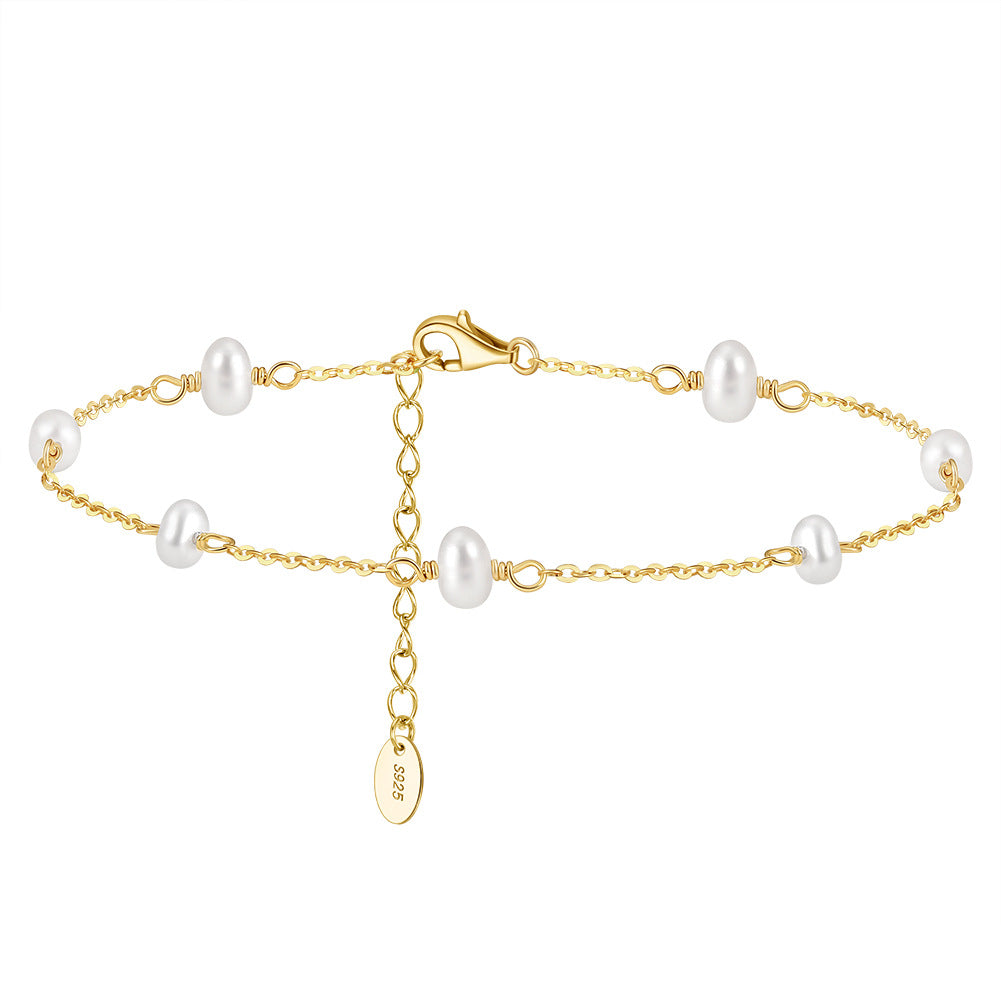 925 Sterling Silver Freshwater Pearl Fashion Anklet