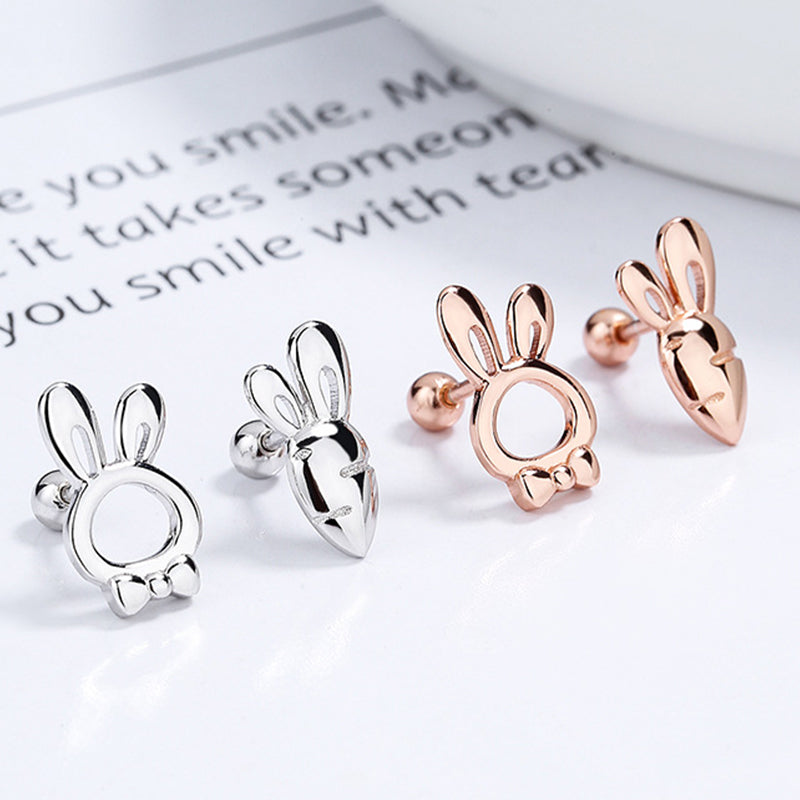 925 Sterling Silver Rabbit Carrot Screw Back Stud Earrings