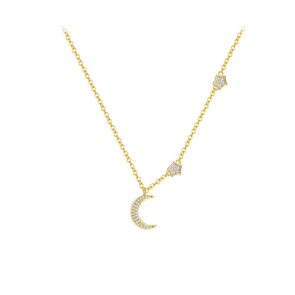 925 Sterling Silver Moon and Stars Pendant Necklace