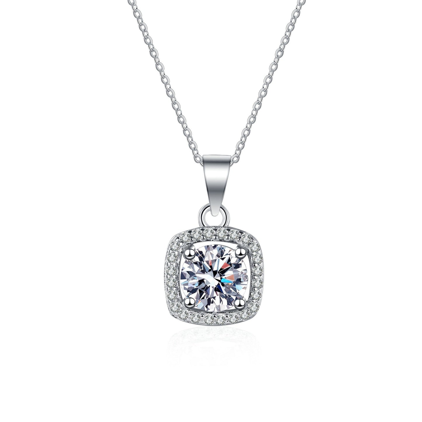 925 Sterling Silver Round Moissanite Halo Pendant Necklace