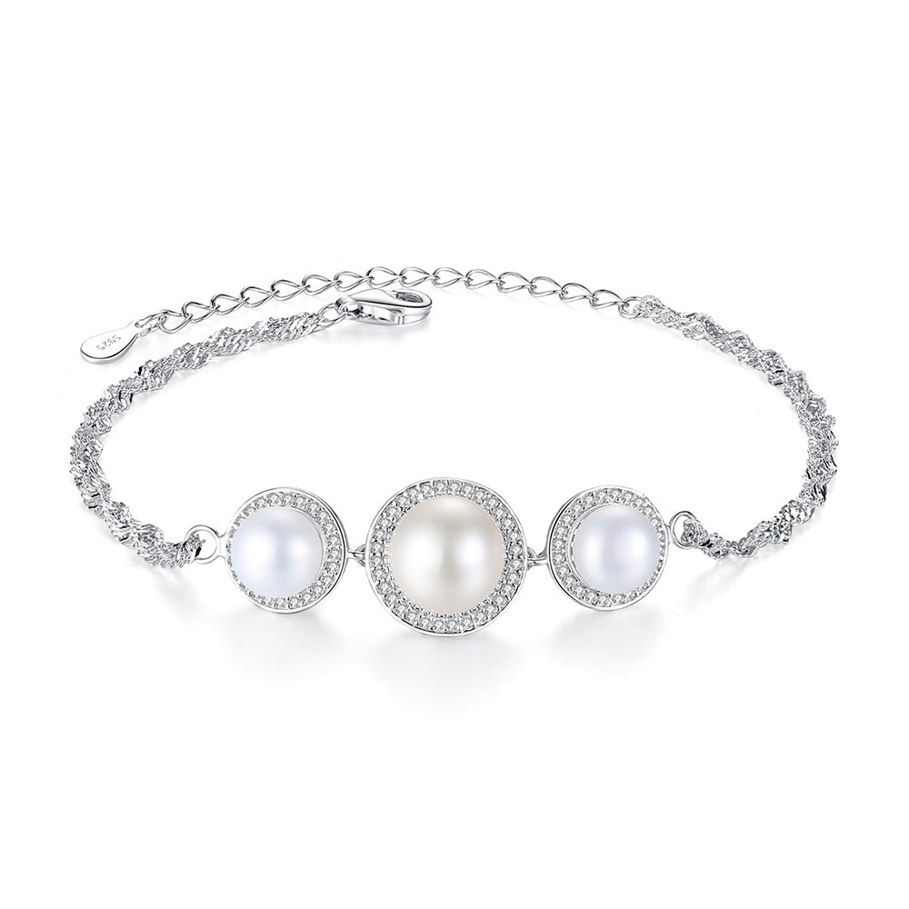 925 Sterling Silver Natural Pearl Bracelet Fashion Jewelry Gift for Women Girls