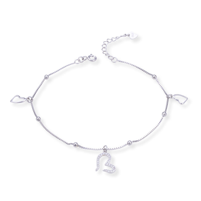 925 Sterling Silver Heart Fashion Anklet