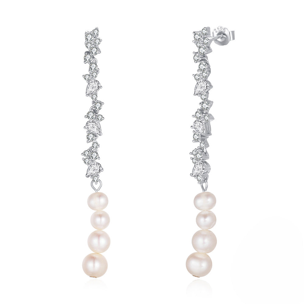 925 Sterling Silver Natural Pearl Earrings Fashion Jewelry Gift for Women Girl