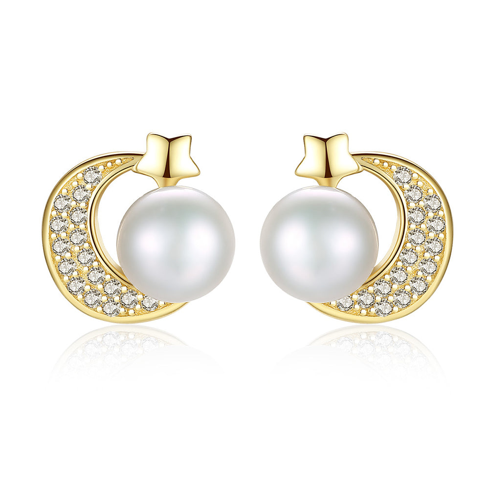 925 Sterling Silver Natural Pearl Stud Earrings Fashion Jewelry Gift for Women Girl