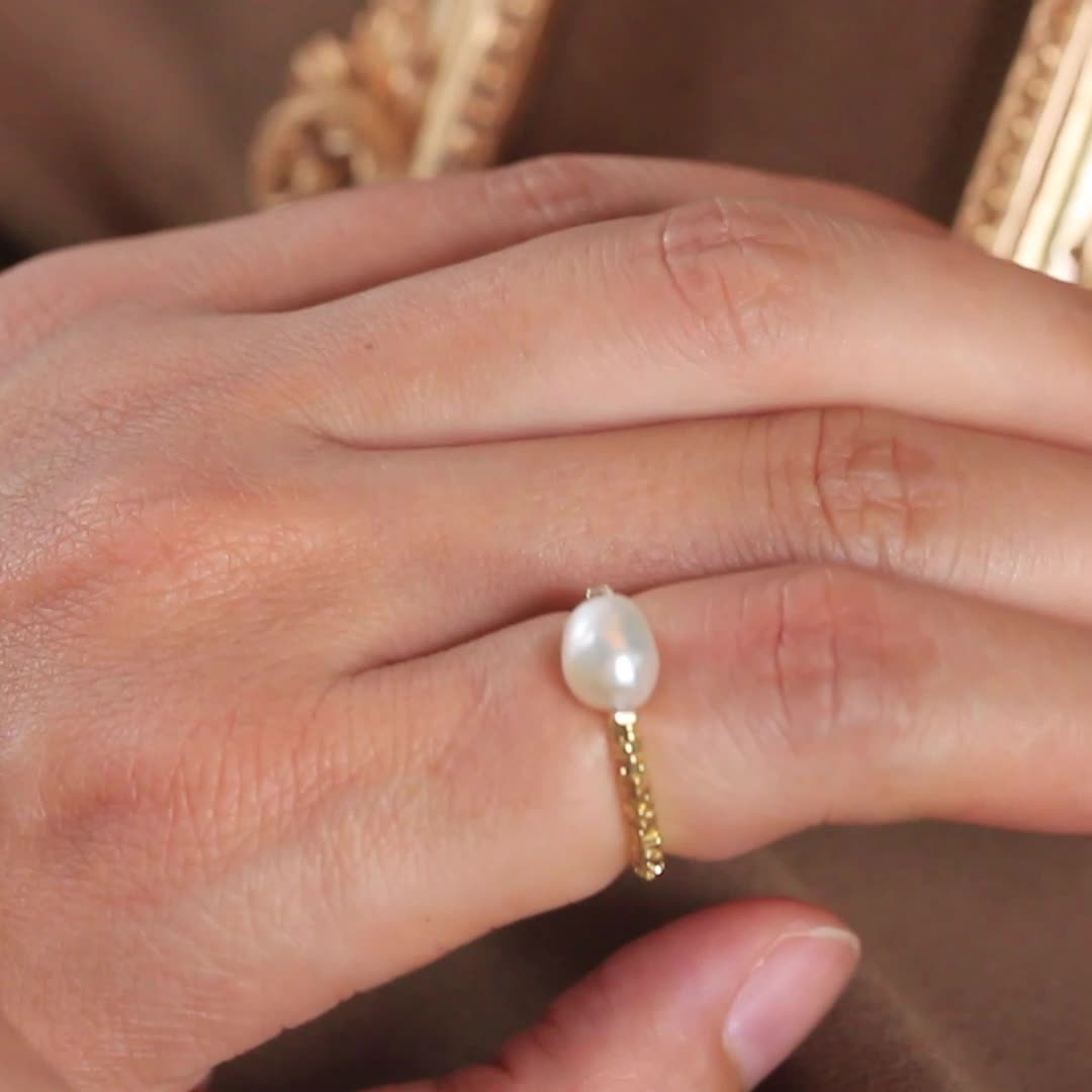 925 Sterling Silver Natural Pearl Ring Fashion Jewelry Gift for Women Girls