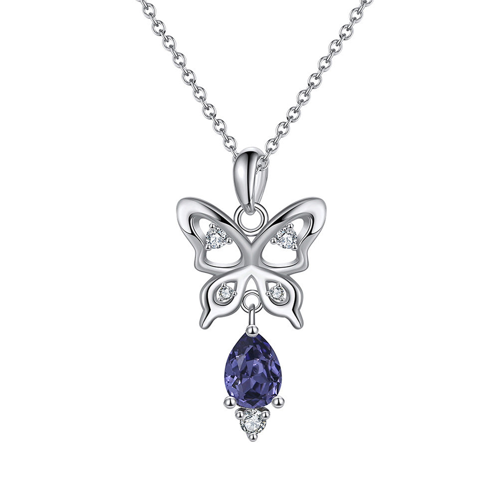 925 Sterling Silver Crystal Butterfly Necklace