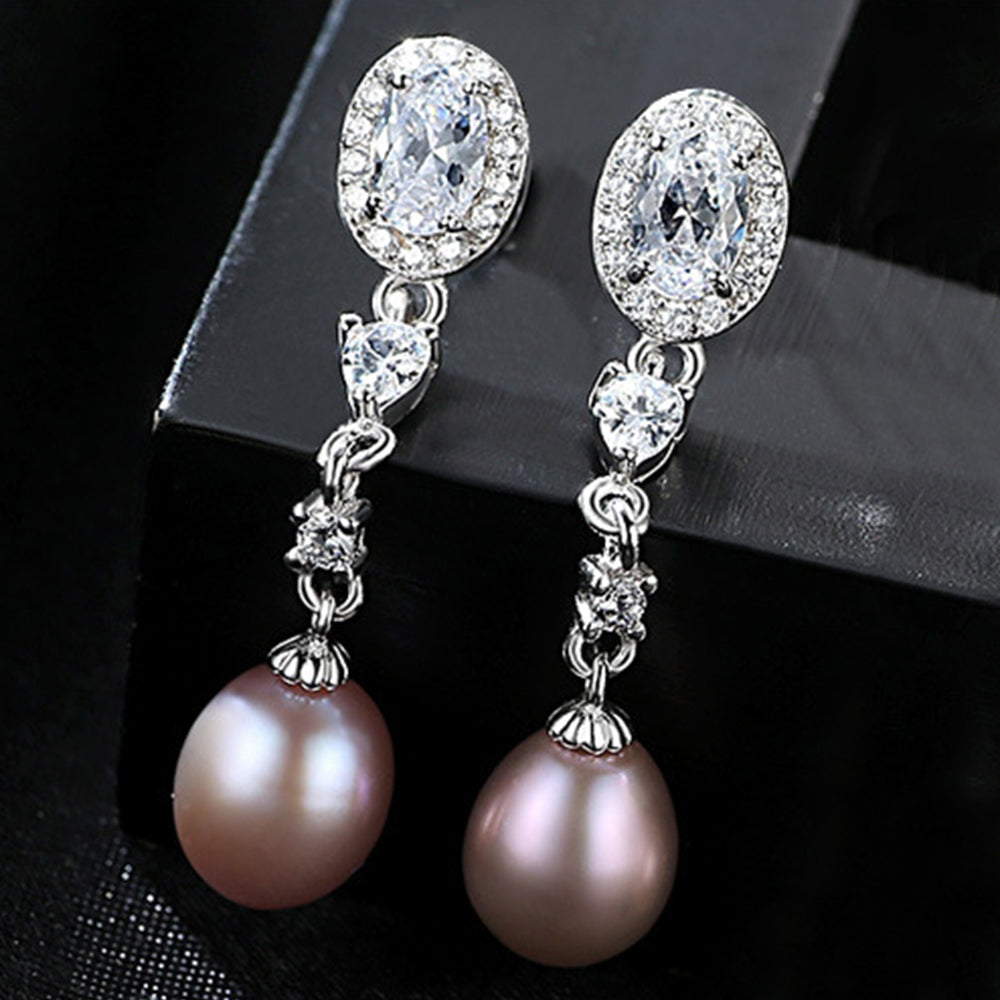 925 Sterling Silver Natural Pearl Drop Earrings Fashion Jewelry Gift for Women Girls