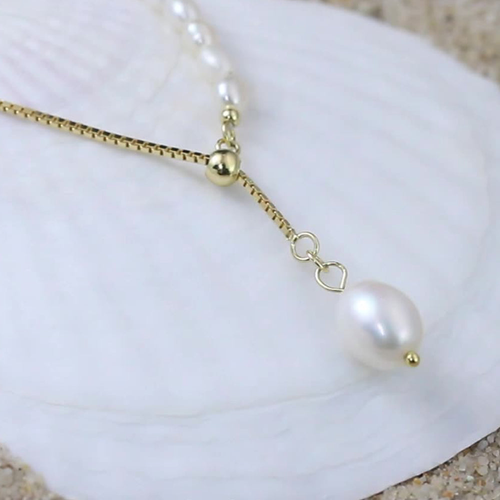 925 Sterling Silver Natural Pearl Necklace Fashion Jewelry Gift for Women Girls