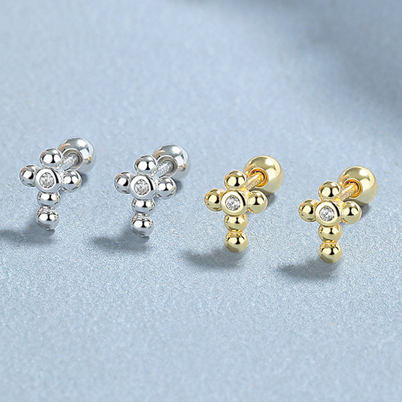 925 Sterling Silver Cross Screwed Earrings