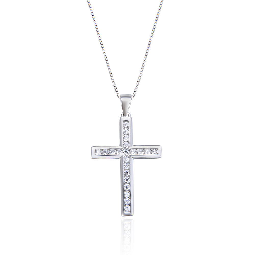 925 Sterling Silver Zircon Cross Pendant Necklace