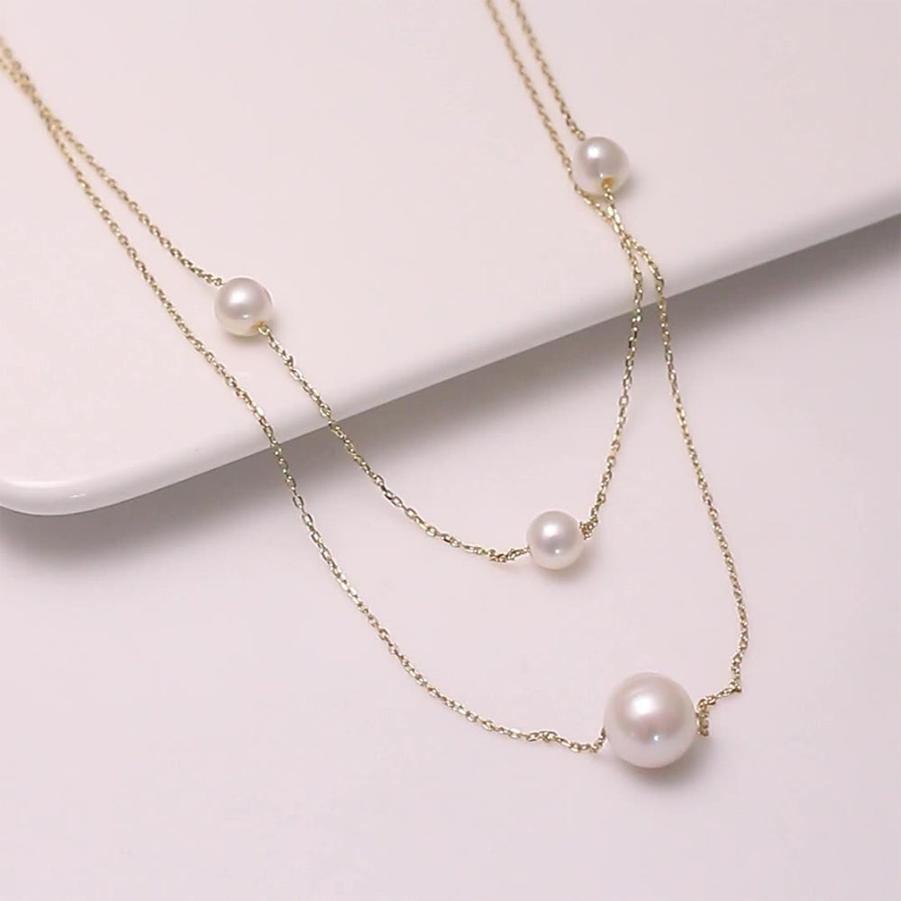 925 Sterling Silver Natural Pearl Necklace Fashion Jewelry Gift for Women Girls
