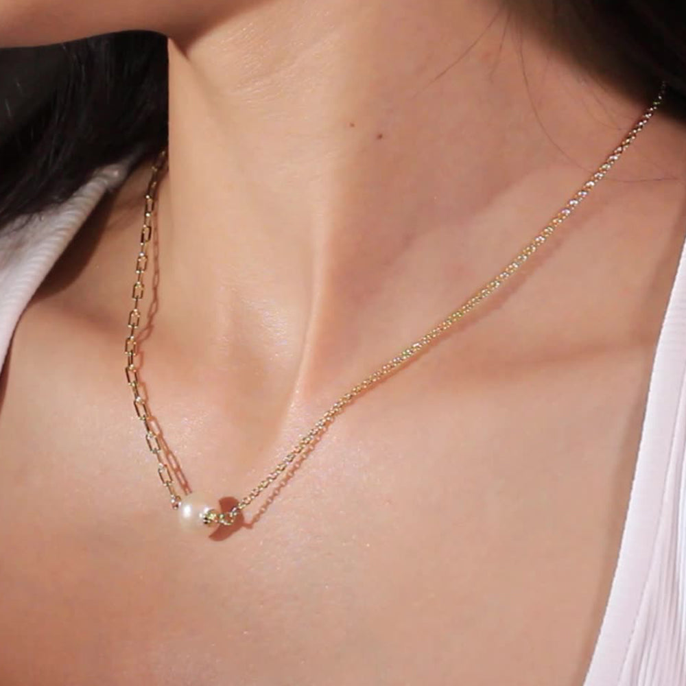 925 Sterling Silver Natural Pearl Necklace Fashion Jewelry Gift for Women Girls