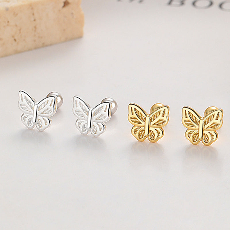 925 Sterling Silver Butterfly Screw Back Stud Earrings