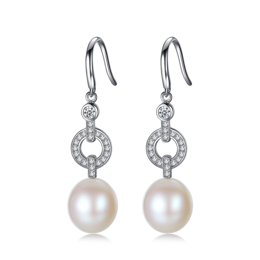 925 Sterling Silver Natural Pearl Drop Hook Earrings Fashion Jewelry Gift for Women Girls