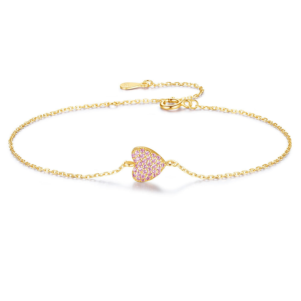 925 Sterling Silver Heart Bracelet Fashion Jewelry Gift for Women Girls